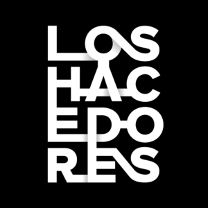 logo blanco sobre fondo negro los hacedores